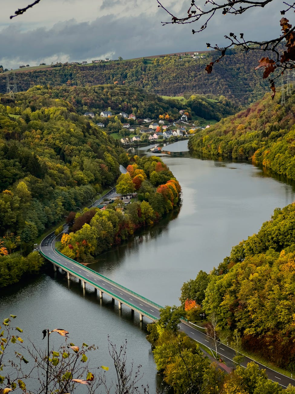 a bridge across the river connecting roads